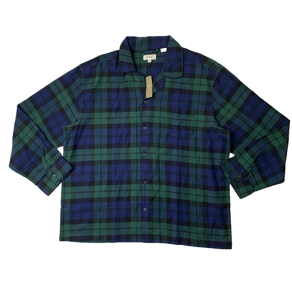 J Crew Pajama Shirt Mens XL Cotton Flannel Long Sleeve Tartan Plaid Button Up